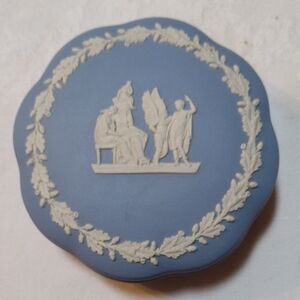 Wedgwood Blue Jasperware Trinket Box with White Relief